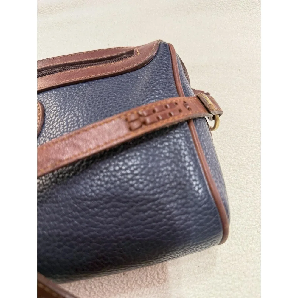 Vintage Liz Claiborne Bag Navy Pebbled Leather Handbag Brown Trim 80's 90's